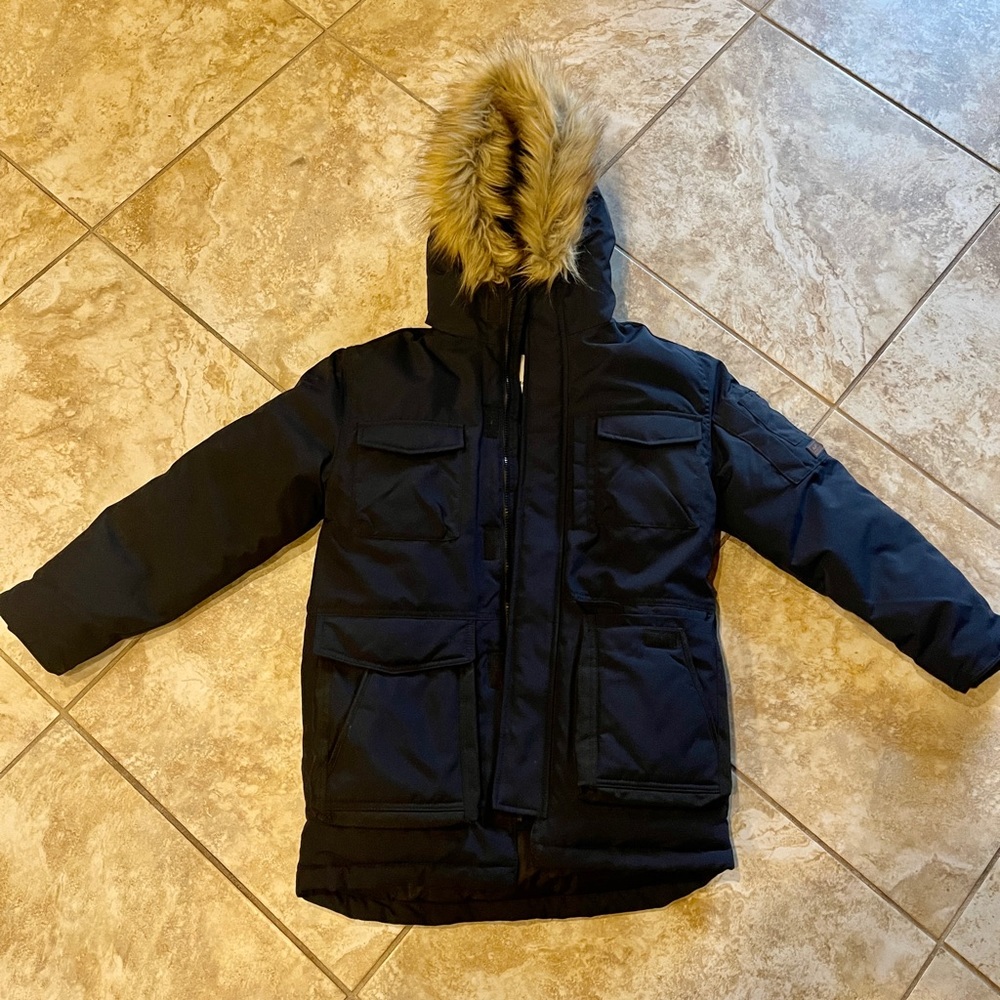 Boy’s Zara Faux Fur Hooded Coat - Navy